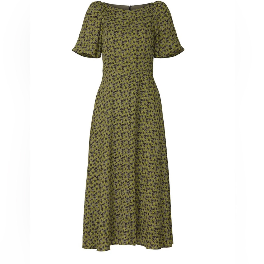 Love, Whit By Whitney Port Green Floral Puff Sleeve Dress